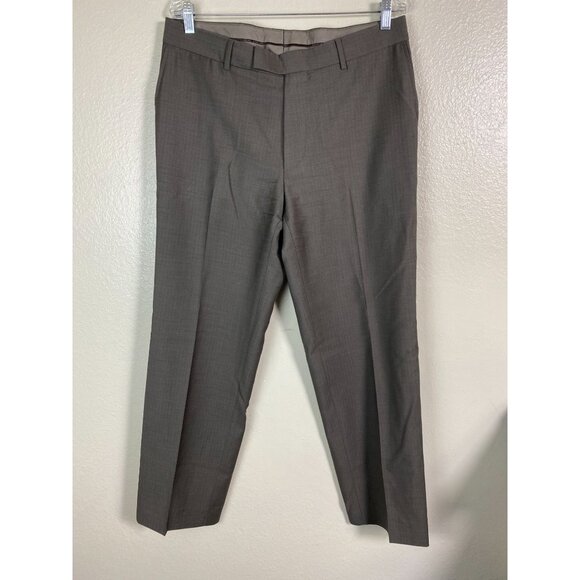 Hugo Boss Mens Wool Blend Trouser Dress Pants 34 R x31" Career Office Gray Brown - Picture 1 of 16